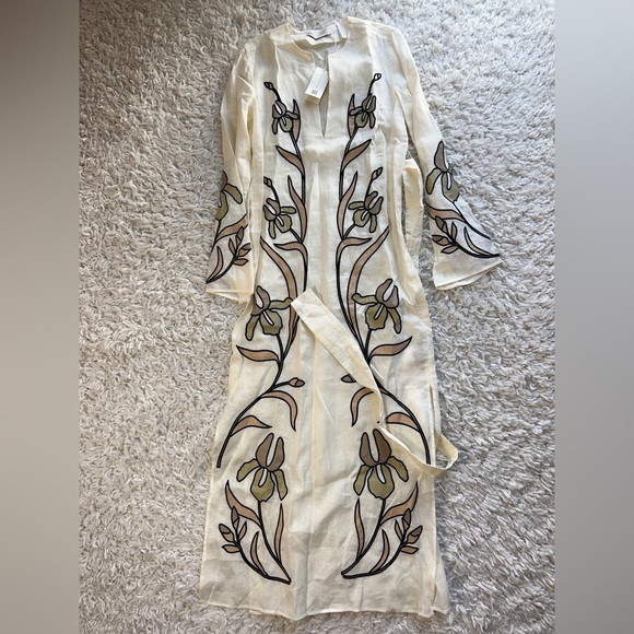 NWT $998 Tory Burch Belted Applique Cotton-trimmed Linen Kaftan - Picture 6 of 8